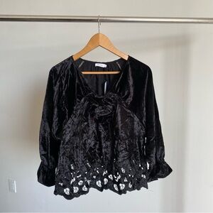 NWT Rhode Black Clemence Velvet Top in Ink Sandy Eyelet Sz Small S